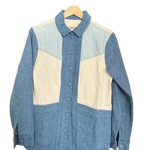 Sezane Blue and Cream Denim Jacket